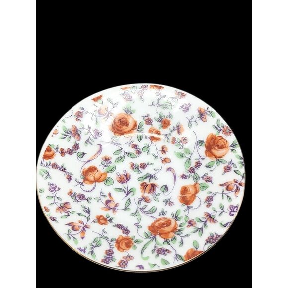 Demitasse Teacup & Saucer By Norcrest CF351 Red Rose Gold Trim Expresso Vintage - Picture 7 of 11